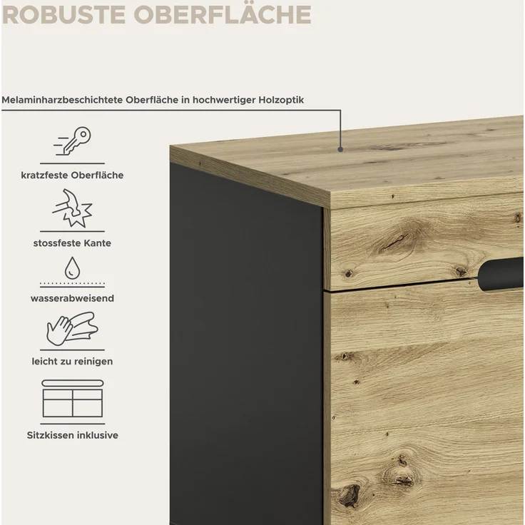 Garderobenkombination inkl. Sitzkissen (B/H/T: 255x190x37 cm) in Artisan Nachbildung – Bild 11