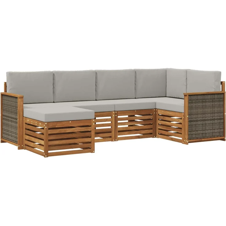 vidaXL Outdoor-Sofagarnitur 6 stk. 5-Sitzer Natur und Hellgrau 3384557 – Bild 2