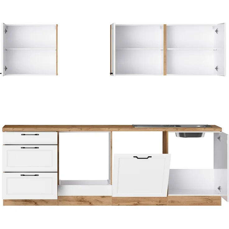 Küchenzeile 240 cm in weiß und Eiche, Arbeitsplatte in Eiche, MONTERREY-03 – Bild 2