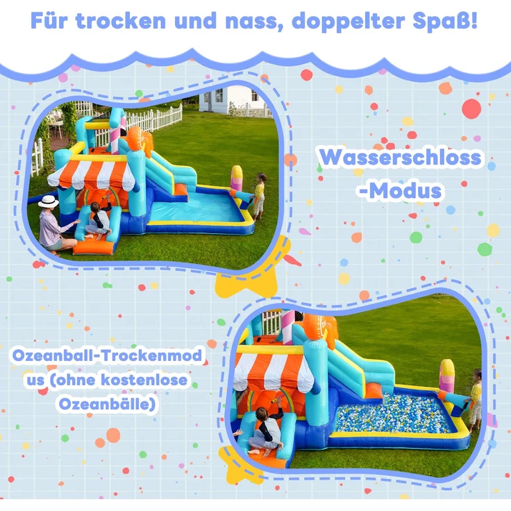 LVHOM Aufblasbare Hüpfburg mit Gebläse, Spielpool, Trocken-/Wasserrutsche, Springburg Outdoor, Wasserpark mit Trampolin, Planschbecken, 340 x 395 x 236cm – Bild 7