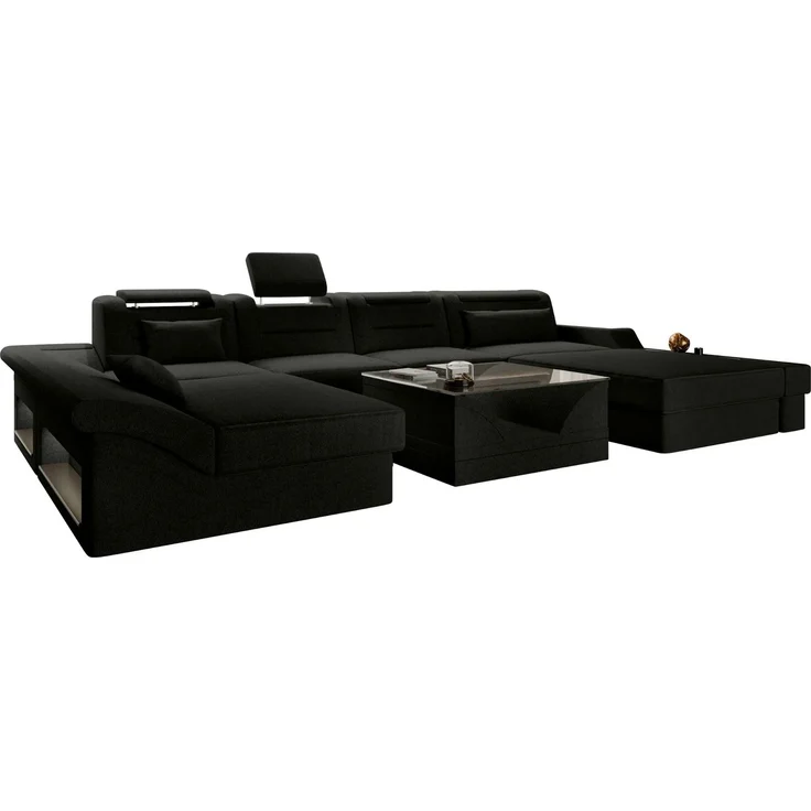 Sofa Dreams - Wohnlandschaft Monza U Form Stoffsofa - Strukturstoff - Dunkelgrün - Rechts – Bild 1