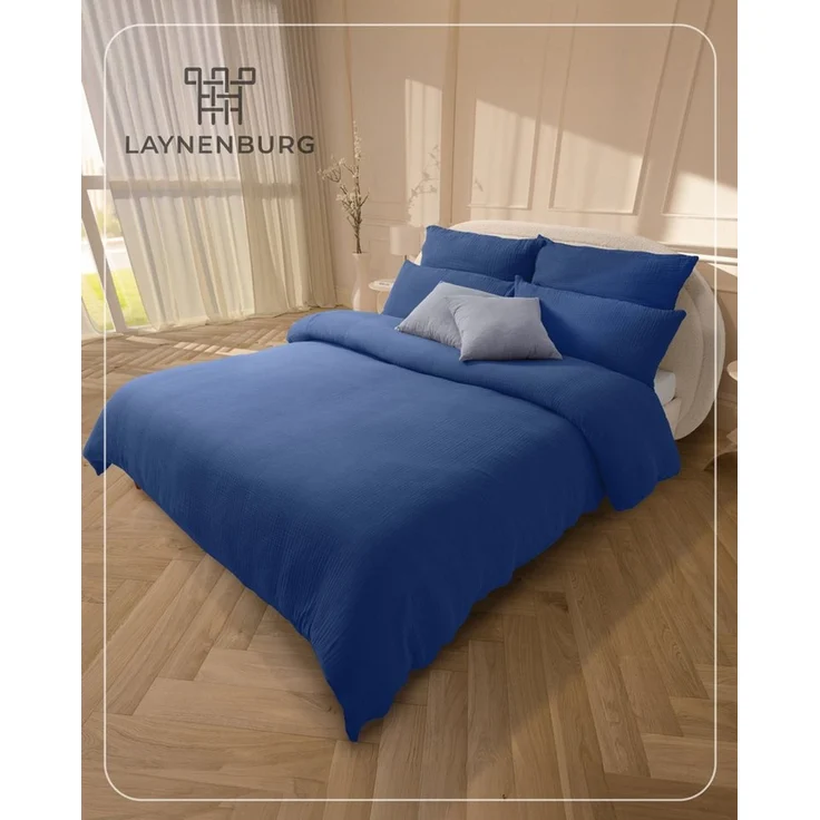 Laynenburg Bettwäsche Musselin aus 100% Baumwolle in 135x200 oder 155x220 cm, atmungsaktiv & bügelfrei – 2 lagig mit Reißverschluss & Haltebändern – Bild 2