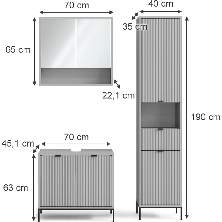 Badmöbel-Set Eliza Grau 3-teilig Vicco – Bild 3