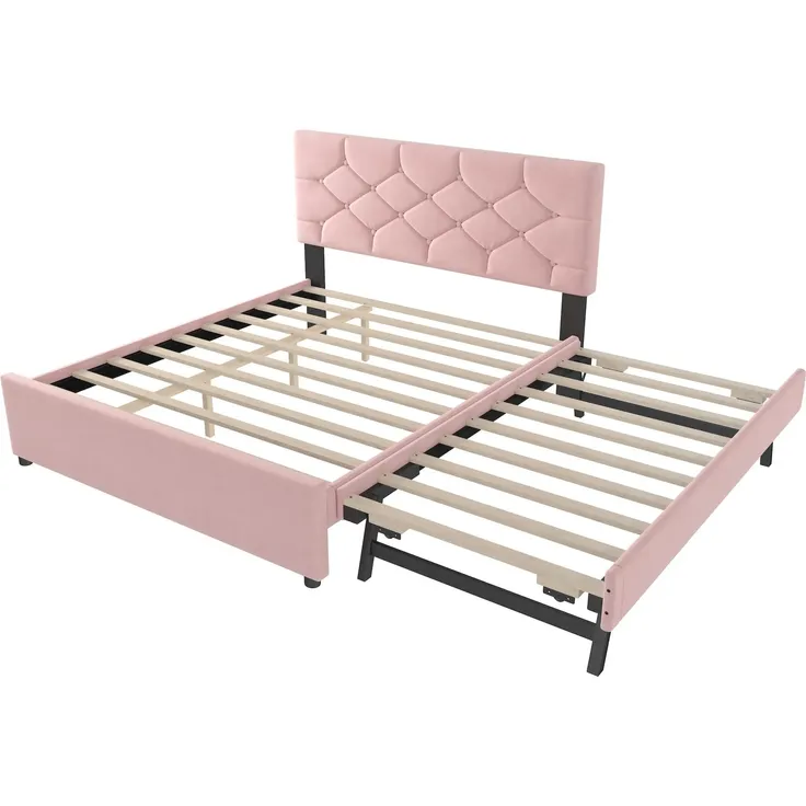 Polsterbett mit Gästebett und Lattenrost, (140x200 cm), Doppelbett, Jugendbett, Samt – Bild 4