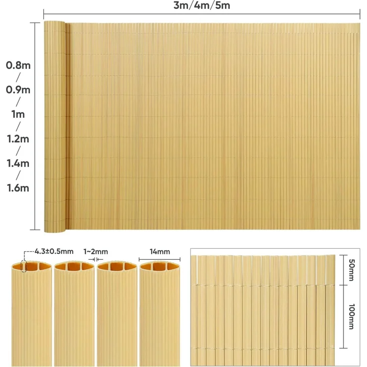 Sekey PVC Sichtschutzmatte 80x500cm Doppelte Verstärkung Innen, Balkon Sichtschutz mit Kabelbindern, Sichtschutzzaun Windschutz Wasserdicht ohne Bohren für Balkon Garten, Bambus – Bild 7