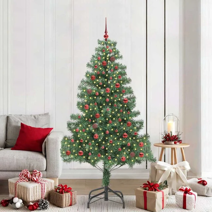 vidaXL Weihnachtsbaum mit LED-Beleuchtung Grün 210 cm PVC und Stahl 3396389 – Bild 1