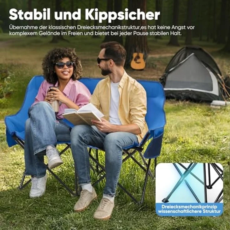 SUNULA Campingstuhl XXXXL Campingstuhl Faltbar 2 Sitzer Faltstuhl Camping Klappstuhl, Robust 2 Personen Klappstuhl für Outdoor, Balkon, Garten – Bild 5