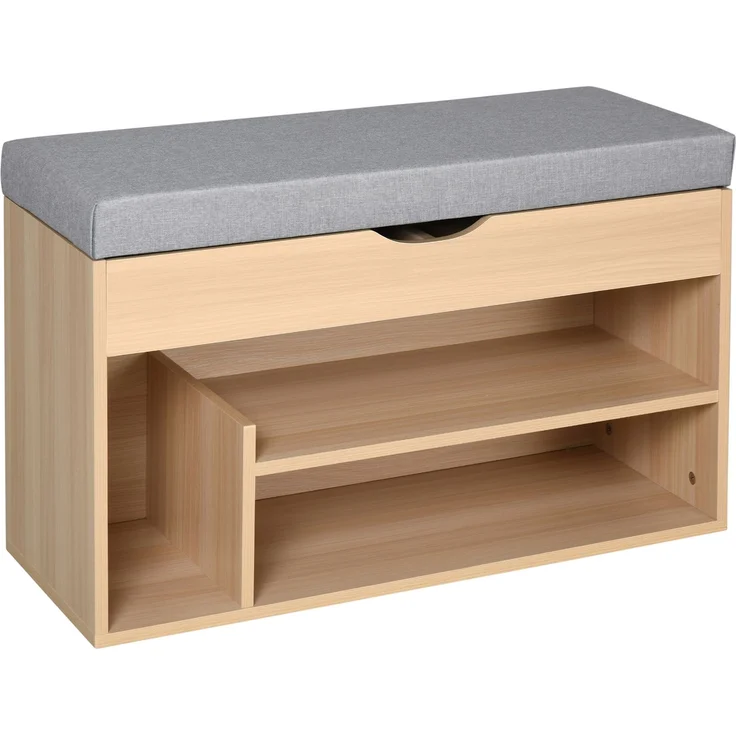 Schuhschrank, Schuhbank mit 2 Ebenen, Stauraum, Nische + integrierter Stauraum mit Kissen in Beige-Grau – Bild 1
