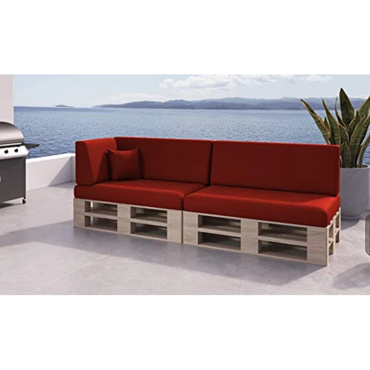 sunnypillow Palettenkissen mit abnehmbarem Bezug Kaltschaum Palettenauflage Palettenpolster Palettensofa Sitzkissen Rückenlehne Indoor Outdoor 6er Set 120x80 Rot – Bild 4