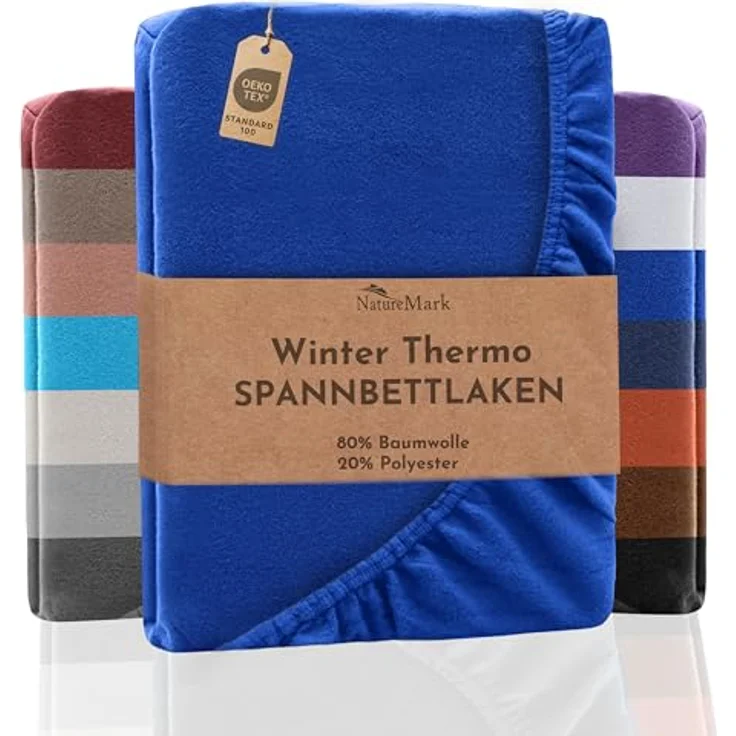 NatureMark Spannbettlaken Winter Thermo Fleece Spannbettlaken, 80% Baumwolle und 20% Polyester, Gummizug: rundum, (1 Stück), 140 x 200 cm bis 160 x 200 cm - Royal blau – Bild 2