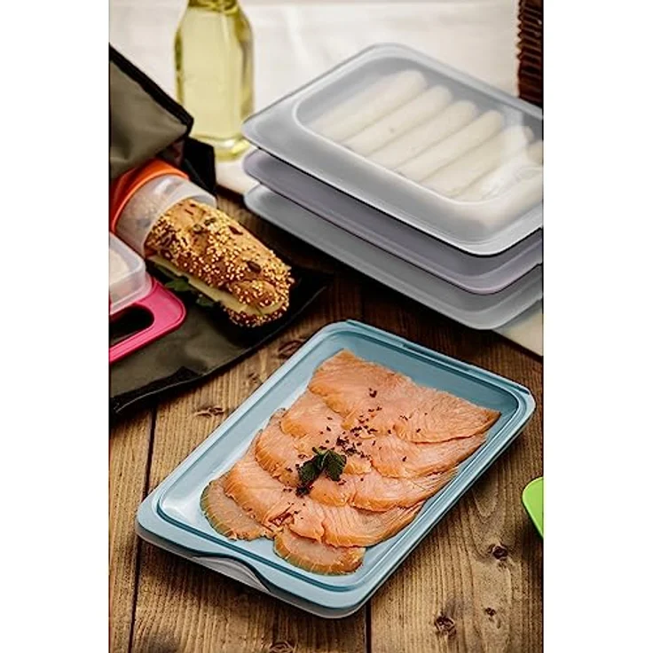 TATAY Aufschnittboxen für Kühlschrank | 4er Set Standard | Frischhaltedosen mit Deckel, Stapelbar | Geeignet für Gefrierschrank, Mikrowelle und Spülmaschine | BPA-frei, 17x3,2x25,2 cm, Pastellfarben – Bild 4