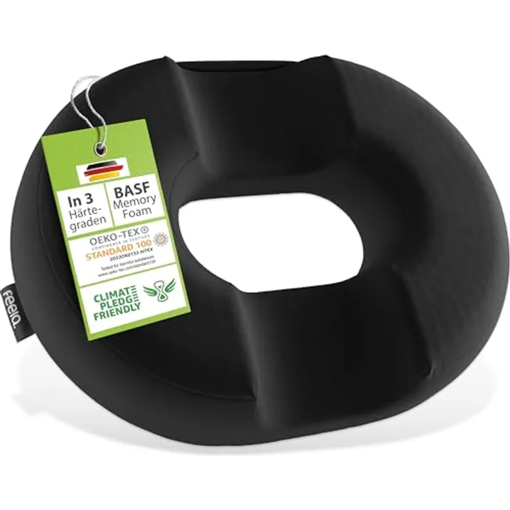 feela.® Orthopädischer Sitzring, Hämorrhoiden Sitzkissen mit Loch, 3 Härtegrade, Hochdichter Memory-Schaum mit Kühlgel-Kern, für gezielte Druckentlastung nach OP & Geburt, (Hart)