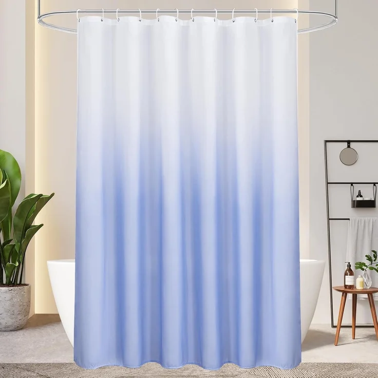 Duschvorhang 180X200cm Blau Textil Wasserdicht Waschbar mit 12 Ringen – Bild 1
