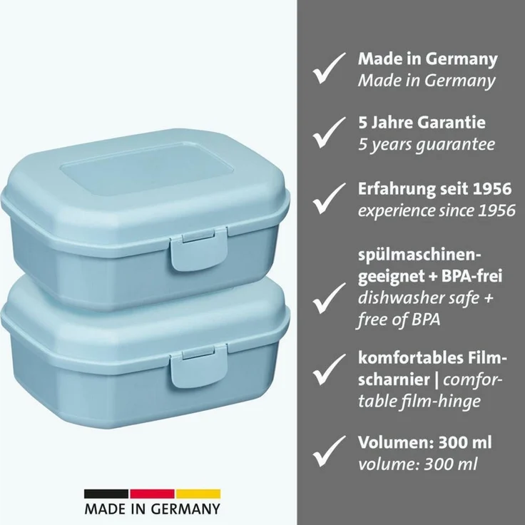 Westmark 2 Brotdosen/Snackboxen -Maxi- 935 ml, mit Klick-Verschluss, Höhe: ca. 7,4 cm, Kunststoff, Blau, 235222EB – Bild 2