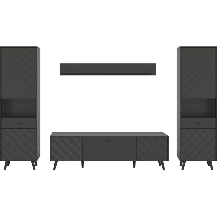 Wohnwand >Linea< (4-teilig) 2 Vitrinen, Lowboard, Wandboard, grau - 331x195x40cm BxHxT – Bild 3