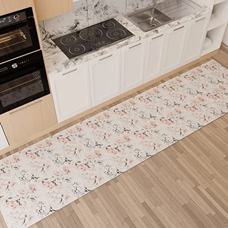 PETTI Artigiani Italiani - Teppich für Küche, rutschfest, waschbar, 52x380 cm, florales Design 17 Weiß, 100% Made in Italy – Bild 2