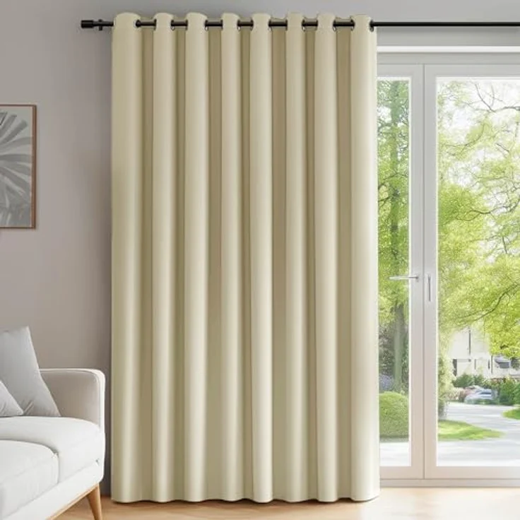 Deconovo Extra Breiter Verdunkelungsvorhang Wohnzimmer Raumtrenner Beige | 1 Stück, H214 x B254 cm, Ösenschal, Hitzeschutz, Abdunkelnd, Sichtschutz, UV-Schutz, Fenster Schlafzimmer, Blackout Curtain – Bild 1