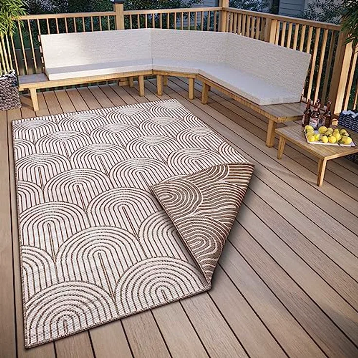 Hanse Home Pangli Outdoor Teppich Wetterfest – Wendeteppich Skandinavischer Boho Style Wasserfest Einfarbig Geometrisch 3D-Effekt für Garten, Balkon, Terrasse, Wohnzimmer – Linen, 240x330cm