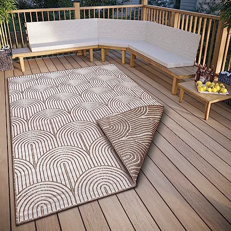 Hanse Home Pangli Outdoor Teppich Wetterfest – Wendeteppich Skandinavischer Boho Style Wasserfest Einfarbig Geometrisch 3D-Effekt für Garten, Balkon, Terrasse, Wohnzimmer – Linen, 240x330cm – Bild 1