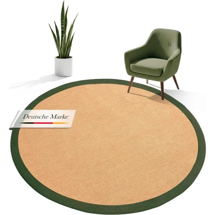 carpetfine Sisalteppich Sisal, rund, Höhe: 5 mm, mit farbiger Bordüre, Anti-Rutsch Rückseite – Bild 1
