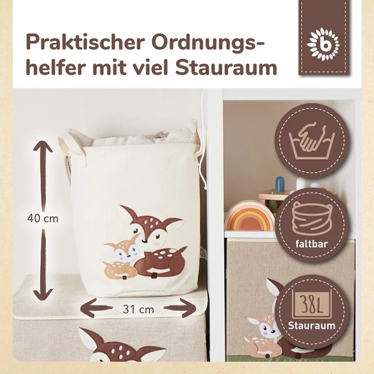 BIECO Wäschetasche Wäschekorb Baby Rehe Aufbewahrungskorb Kinder Wasserabweisend