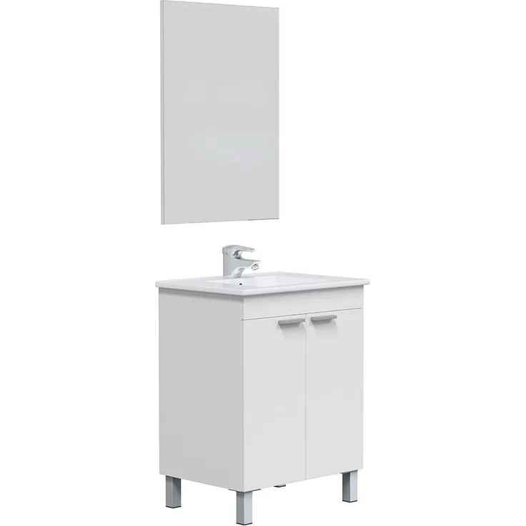 Badezimmer-Set >LC1-60< in weiß glänzend / Spiegel - 60x80x45 (BxHxT)