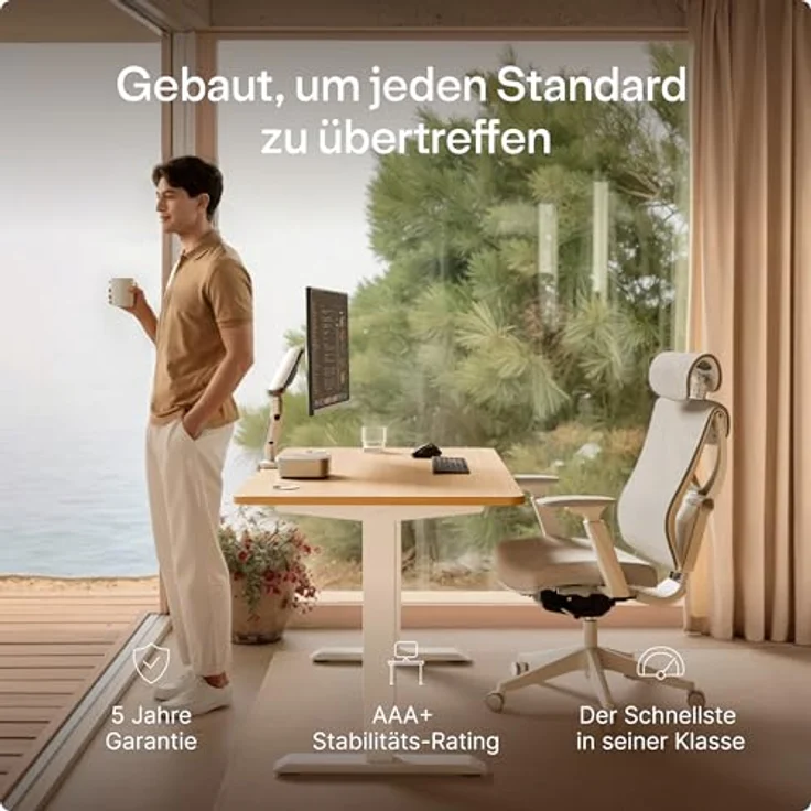Höhenverstellbarer Schreibtisch - Höhenverstellbar Elektrisch mit Flüsterleisem Dual-Motor & Touchscreen - Hohe Tragfähigkeit - Stehtisch von Desktronic, Weiß + Eiche, 160x80 cm – Bild 3