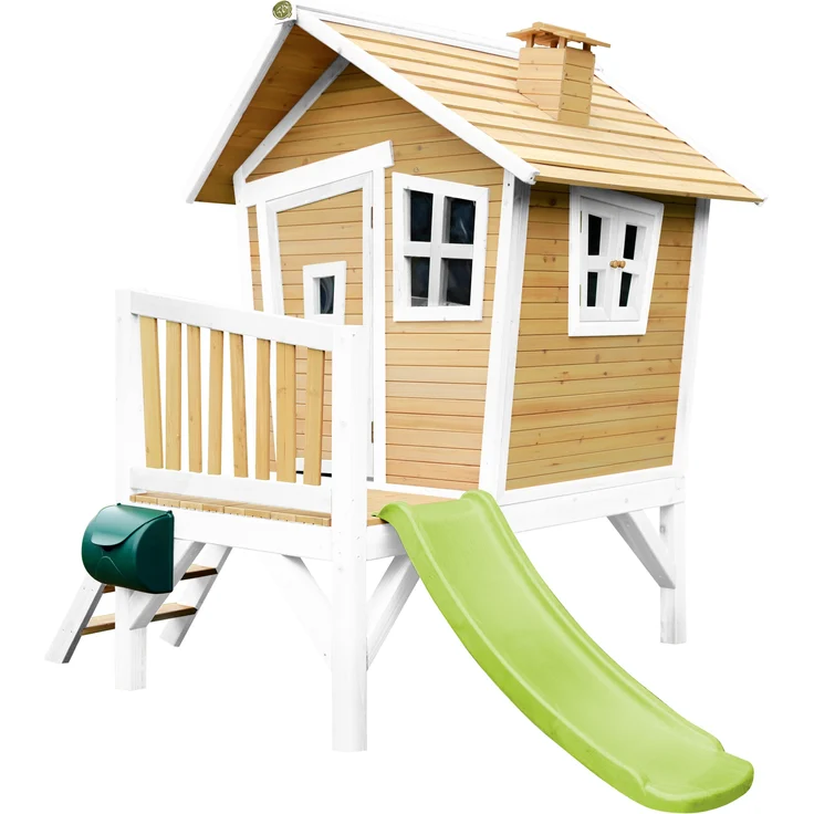 AXI Spielhaus Robin mit hellgrüner Rutsche Stelzenhaus in Braun & Weiß aus FSC Holz für Kinder | Braun, weiß, Lindgrün | Holz | 177 cm – Bild 1