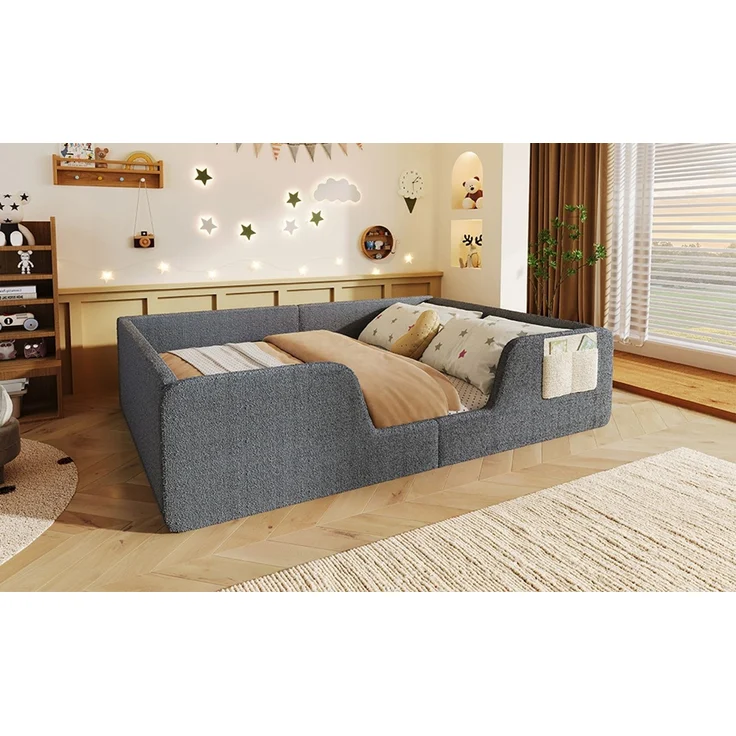 CHICFURN Polsterbett aus Samt Grau 140x190 cm mit abnehmbaren Seitengittern – Bild 5