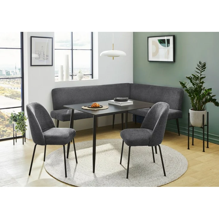 OTTO home Eckbankgruppe Melvin (Set, 4-tlg. Tisch, Bank und 2 Stühle), Taschenfederkern, Tisch (120x75 cm) schwarz, Bank und Stühle anthrazit oder beige – Bild 5