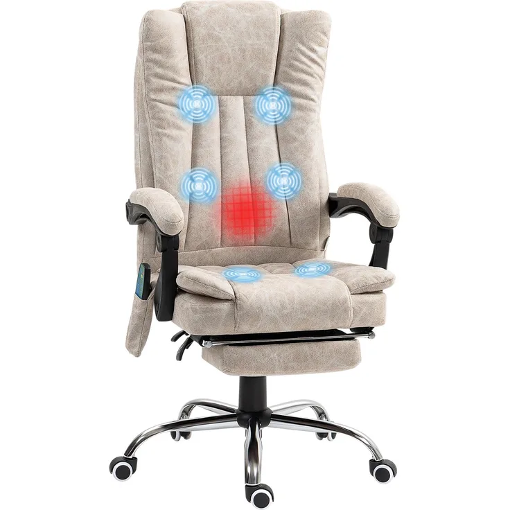 MELAYR, Bürostuhl mit Massage- und Heizfunktion, verstellbarer Höhe, verstellbarer Rückenlehne, 79 x 36 x 65 cm, Creme