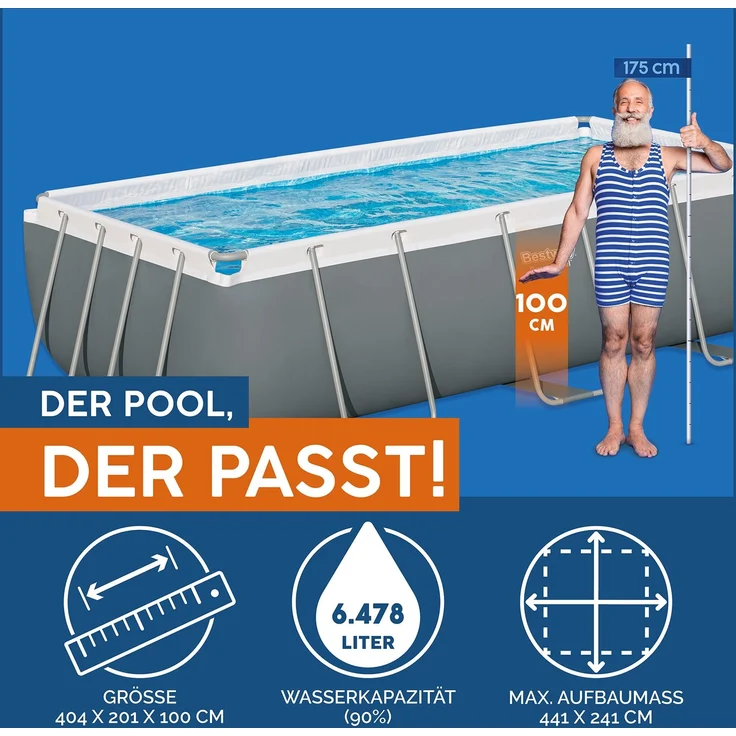 Power Steel™ Frame Pool, Grau, 404 x 201 x 100 cm – Bild 3
