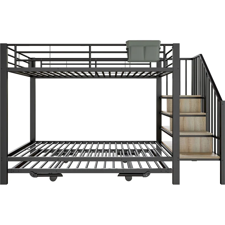 Etagenbett, 90x200cm/180x200cm, untere Liegefläche erweiterbar, Treppe mit Regal, Kinderbett mit Rausfallschutz, Metallbett – Bild 7