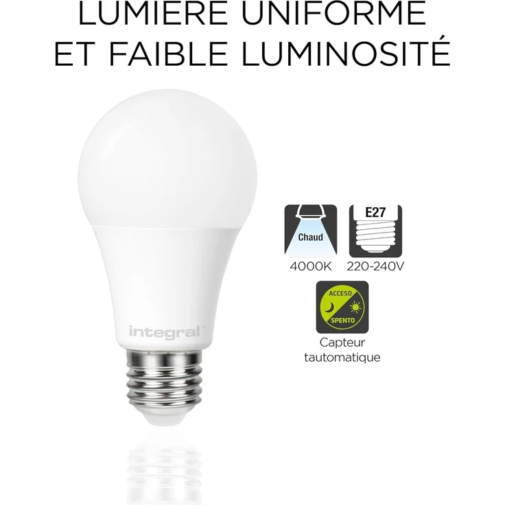 Integral LED GLS E27 Nicht dimmbare Milchglas Glühlampe mit Dämmerungssensor | LED Glühbirne e27 | Cool White 4000K, 470lm, 4.8W (entspricht 40W) Energieeffizient für Veranda, Garage, Garten – Bild 2