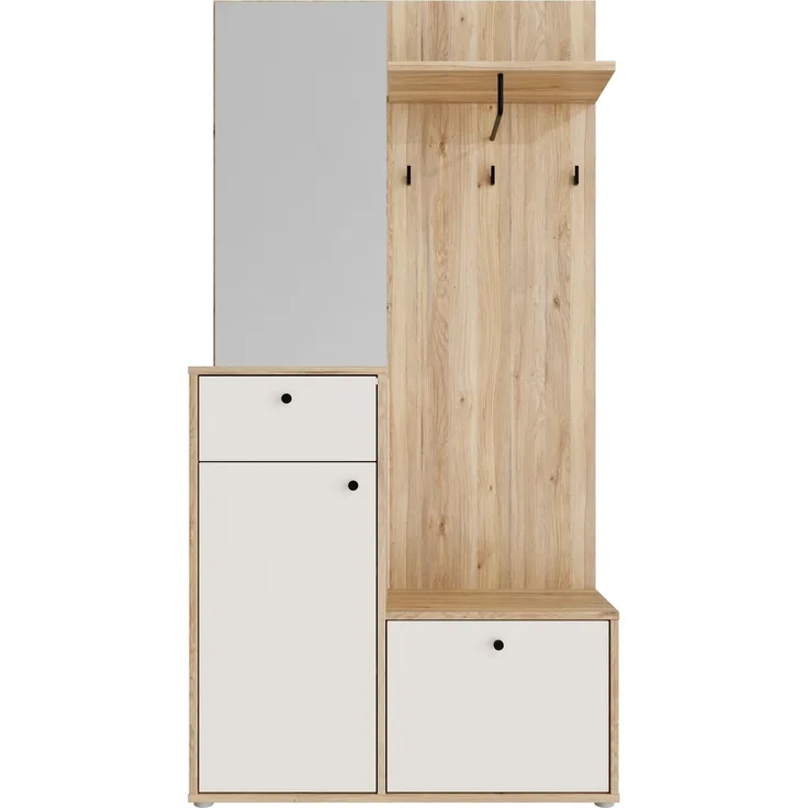 Kompaktgarderobe >KENDRAY< in Mauvelle Eiche Dekor / Sand - 95,8x190,7x34,9 (BxHxT)