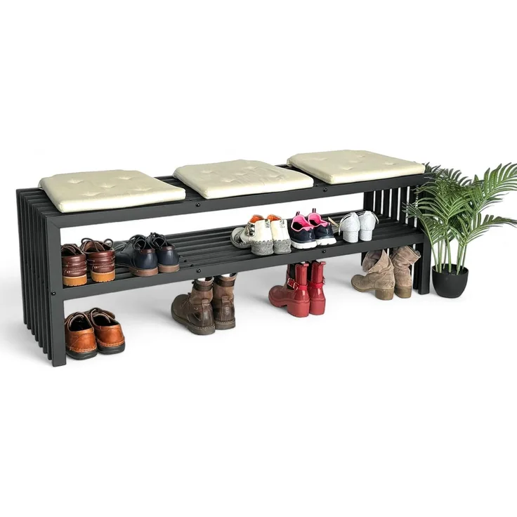 DanDiBo Schuhregal Schwarz Metall 2 Ebenen 96497 Schuhablage Schuhständer Modern Stabil Massiv Schuhschrank Ablage