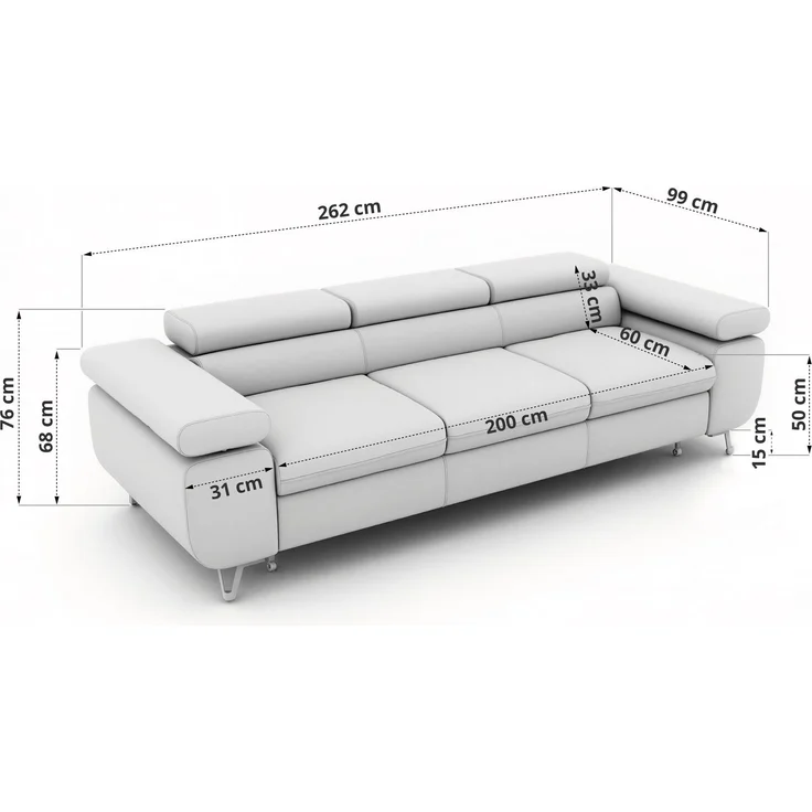 Polstersofa PETER, Sofa 3-Sitzer mit Schlaffunktion, verstellbaren Armlehnen und Kopfstütze, Gepolsterte Couch, Wellenfeder - Beige Struktur – Bild 8