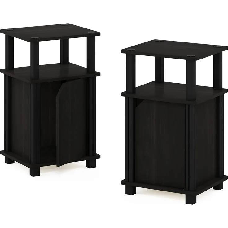 Furinno Just Beistelltisch/Sofatisch/Nachttisch mit 3 Ebenen, Holzwerkstoff, Espresso/Schwarz, 3-stufiger 2er-Set