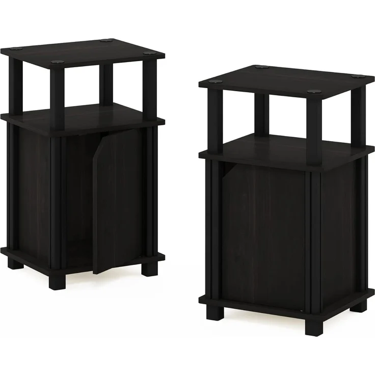 Furinno Just Beistelltisch/Sofatisch/Nachttisch mit 3 Ebenen, Holzwerkstoff, Espresso/Schwarz, 3-stufiger 2er-Set