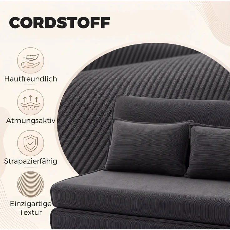 CHICFURN Bettbank 135x74x88 cm mit verstellbarer Rückenlehne und Cordbezug Dunkelgrau – Bild 4