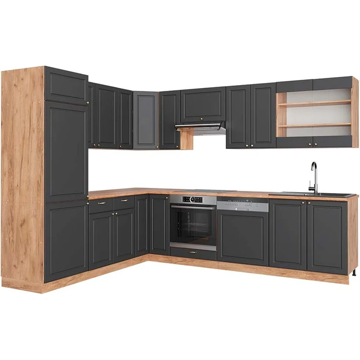 Eckküche Fame-Line Anthrazit-Gold Landhaus/Goldkraft Eiche 287 x 227 cm, AP Eiche Vicco – Bild 1