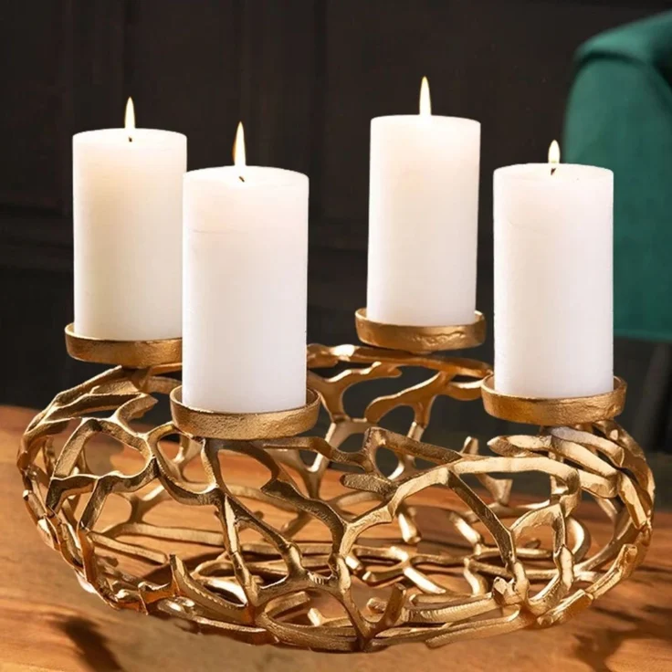 Stilvoller Kerzenständer Kranz CANDELA 38cm gold Aluminium Kerzenhalter – Bild 1