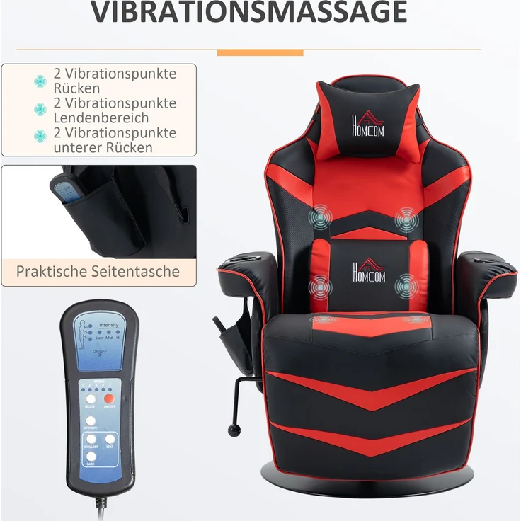 MELAYR, Gamingsessel, Massagefunktion, neigbare Lehne, Fußstütze, bis 120 kg, Stahlrahmen, 78 x 80 x 111.5 cm, Rot – Bild 6