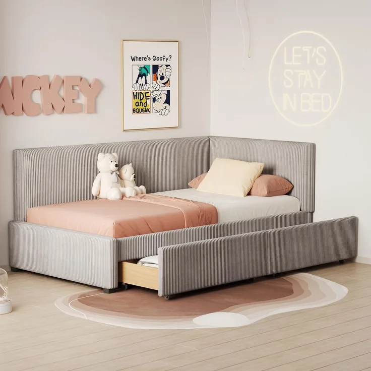 Ball & Cast Schlafsofa (90x200cm) mit Schublade und Weicher Rückenlehne, Polsterbett aus Hautfreundlichem Samtstoff, Einfach & Zeitsparend Montierbar, Grau