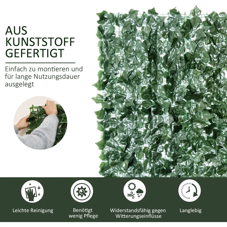 MELAYR, Künstlicher Hecken Sichtschutz, UV Geschützt Sichtschutz, Grün Balkon Sichtschutze, 300 x 1 x 150 cm, Dunkelgrün – Bild 6