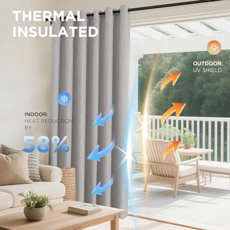 Joydeco Verdunkelungsvorhänge aus Leinen, 228,6 cm lang, 2 Paneele, wärmeisolierter Jutevorhang und Vorhänge, mit Ösen, Raumverdunkelung, strukturierte Vorhänge für Schlafzimmer Wohnzimmer (132,1 x – Bild 4