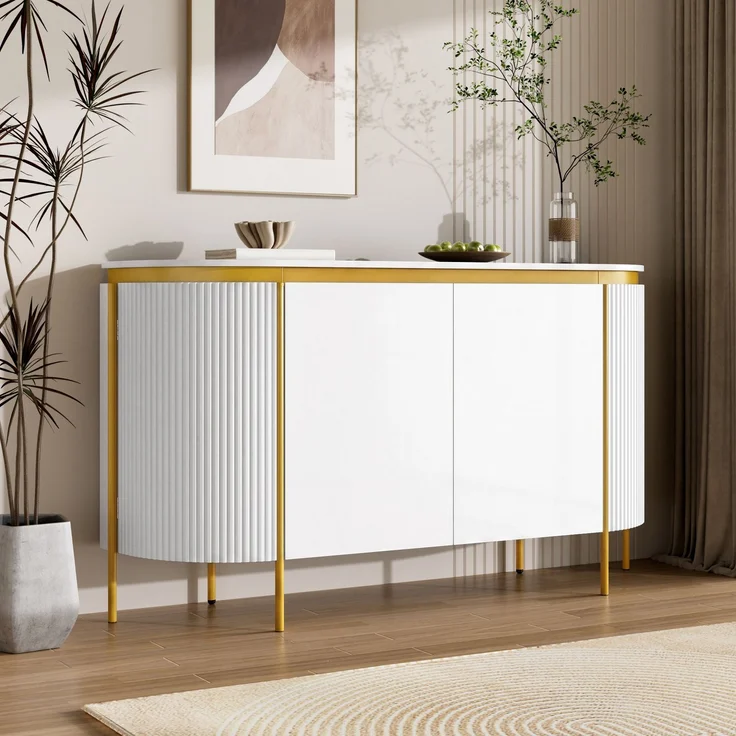 ZUBALIYA Sideboard 140x38x80 cm, mit 4 Türen, aus MDF, Weiß – Bild 7