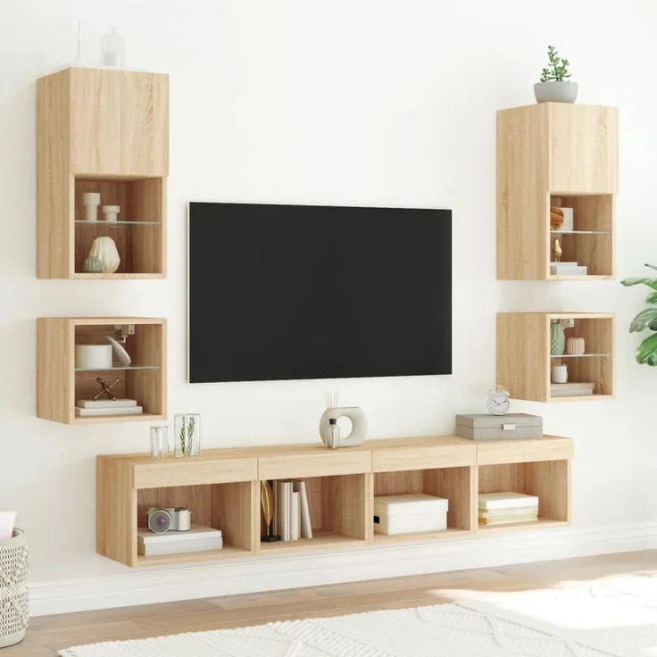 TV-Wandschrank, Fernsehschrank mit LED-Leuchten Sonoma-Eiche 30x28,5x30 cm – Bild 5