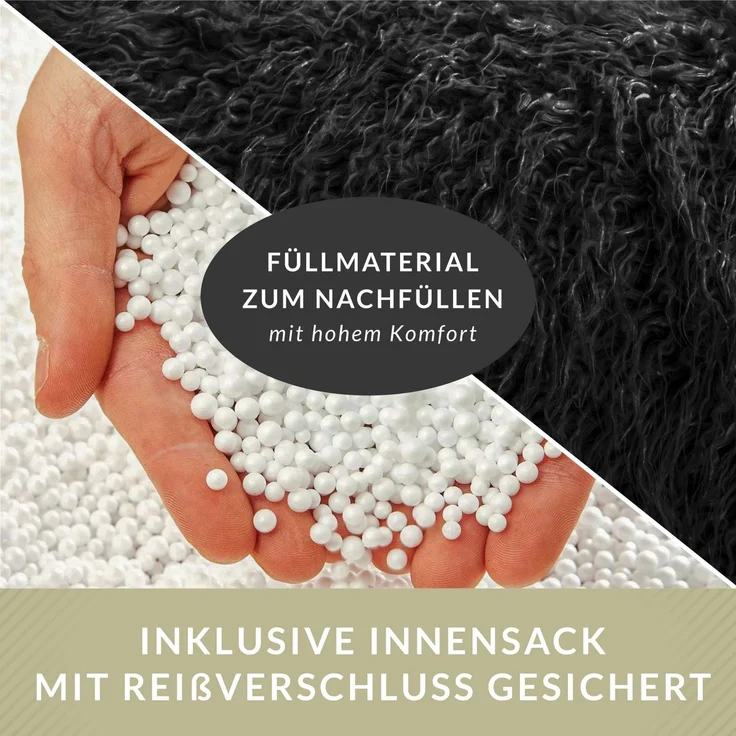 Green Bean® XXL-Sitzsack Fellotpik mit Füllmaterial (EPS Perlen - 380 Liter) - Indoor Maße ca 180 x 140 cm - Bean Bag - Schwarz – Bild 7