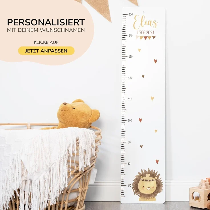 KIDSMOOD - Messlatte für Kinderzimmer Personalisiert, 70-140 cm - Messlatte Kinder Holz personalisiert Mit Namen für Baby- & Kleinkinderzimmer - Individuelles Geschenk für Kinder und Babys zum Geburt – Bild 3